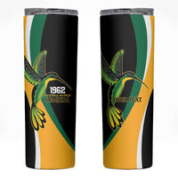 Jamaica Independence Day Personalized Skinny Tumbler Green and Yellow Tribal Hummingbird - Wonder Print Shop