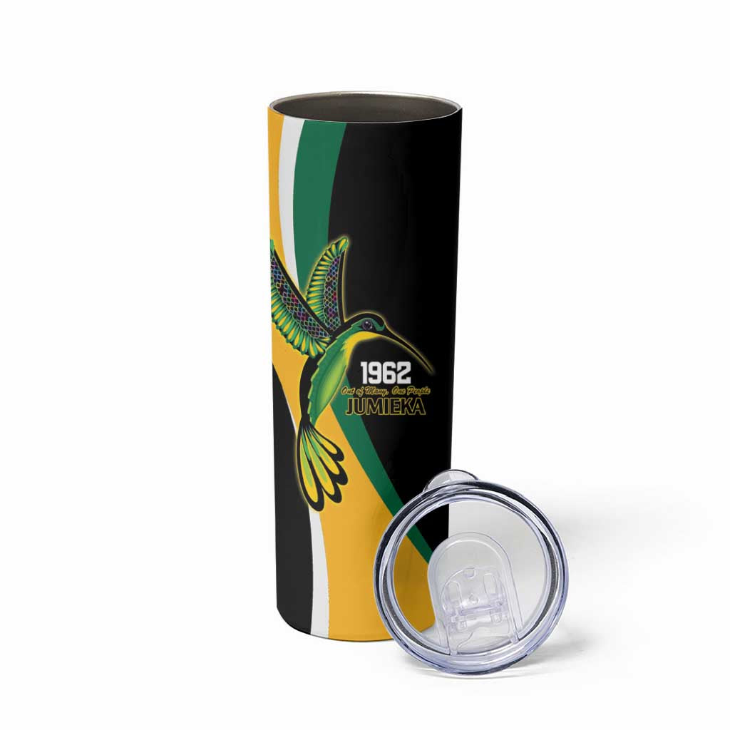 Jamaica Independence Day Personalized Skinny Tumbler Green and Yellow Tribal Hummingbird - Wonder Print Shop