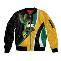 Jamaica Independence Day Personalized Sleeve Zip Bomber Jacket Green and Yellow Tribal Hummingbird - Wonder Print Shop
