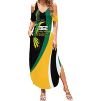 Jamaica Independence Day Personalized Summer Maxi Dress Green and Yellow Tribal Hummingbird - Wonder Print Shop