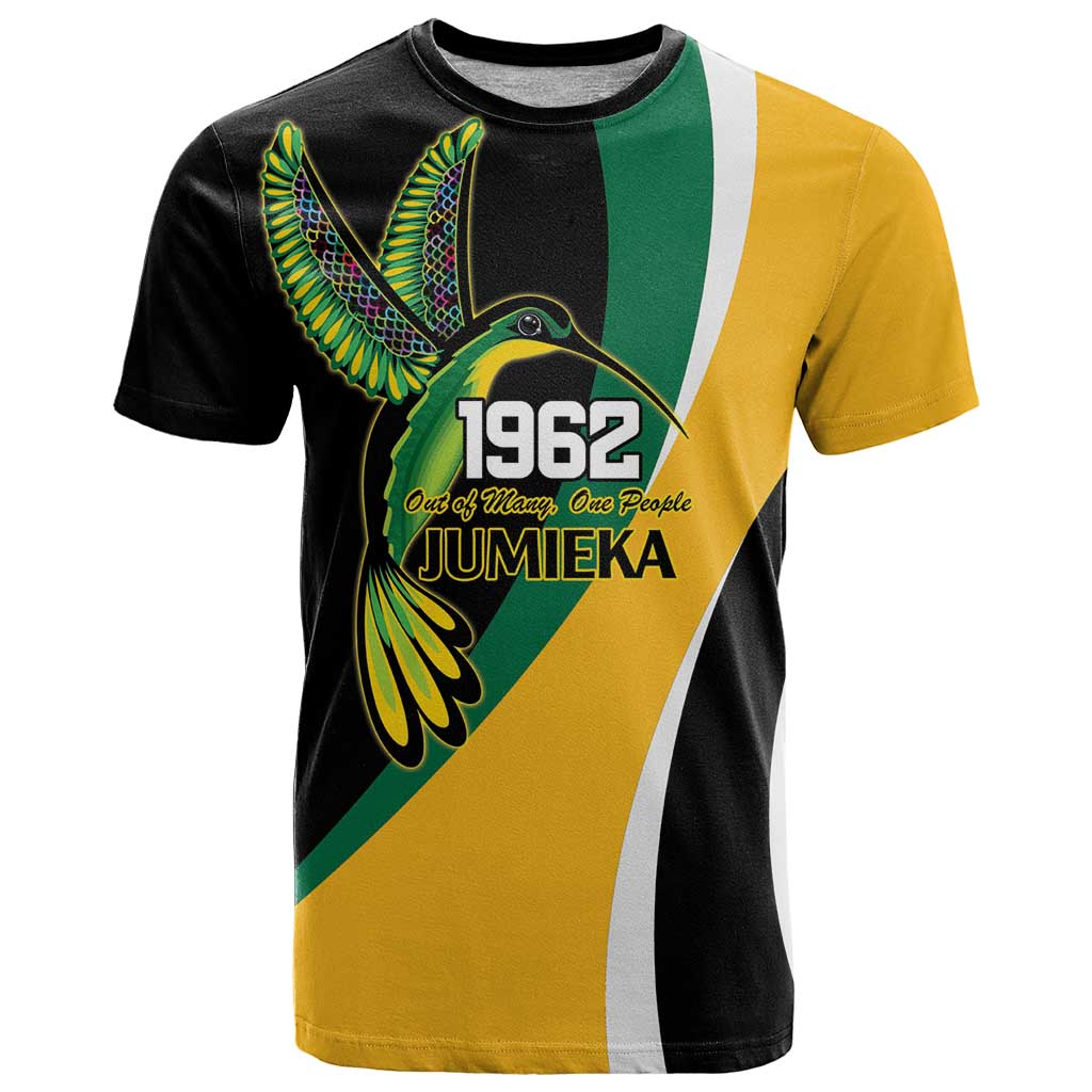 Jamaica Independence Day Personalized T Shirt Green and Yellow Tribal Hummingbird - Wonder Print Shop