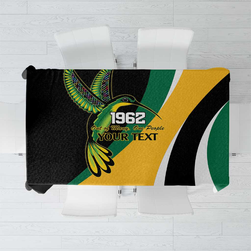 Jamaica Independence Day Personalized Tablecloth Green and Yellow Tribal Hummingbird - Wonder Print Shop