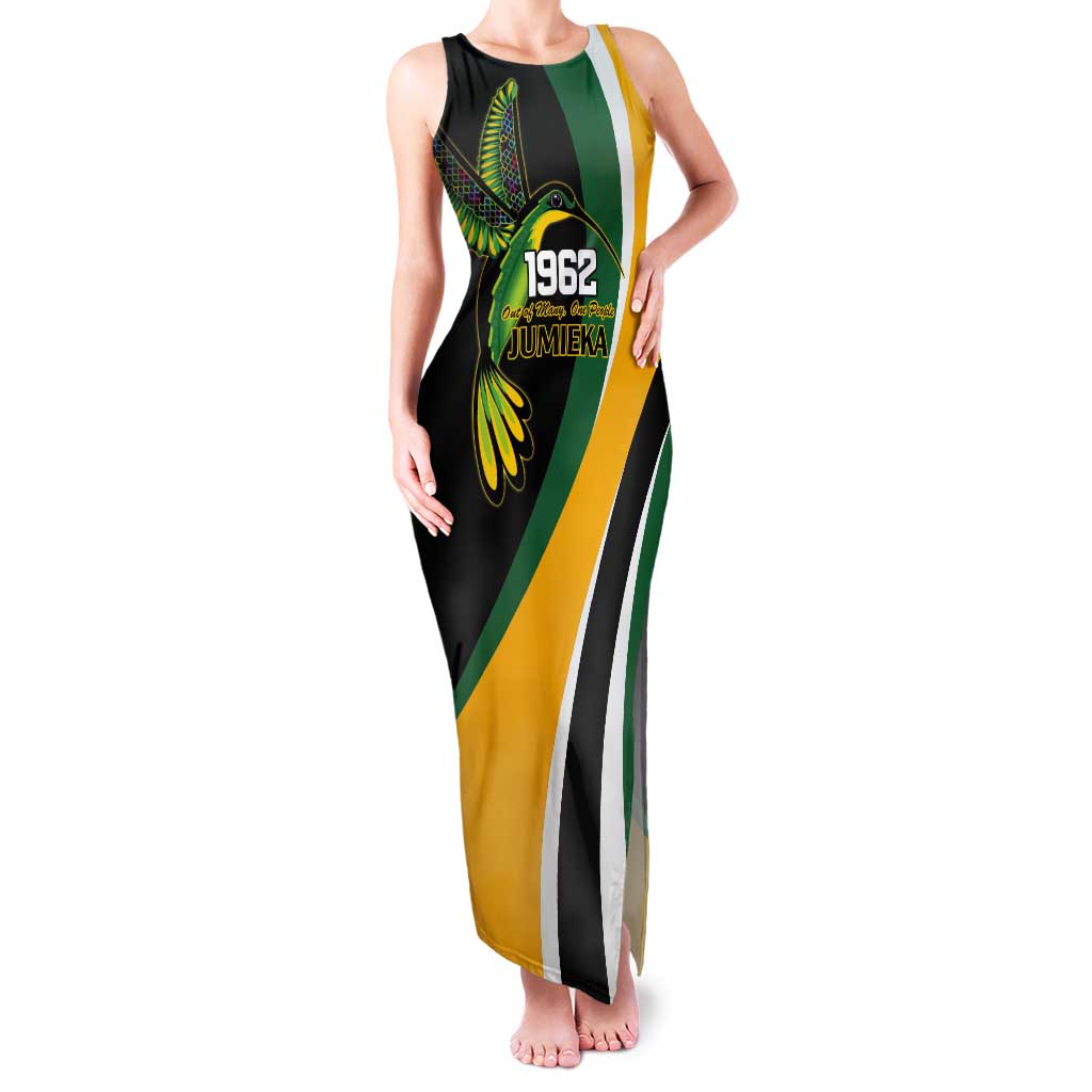 Jamaica Independence Day Personalized Tank Maxi Dress Green and Yellow Tribal Hummingbird - Wonder Print Shop