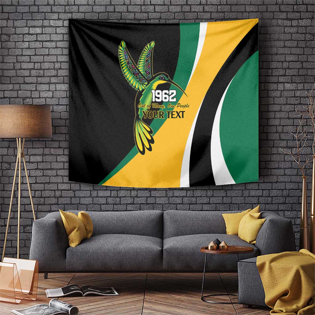 Jamaica Independence Day Personalized Tapestry Green and Yellow Tribal Hummingbird - Wonder Print Shop