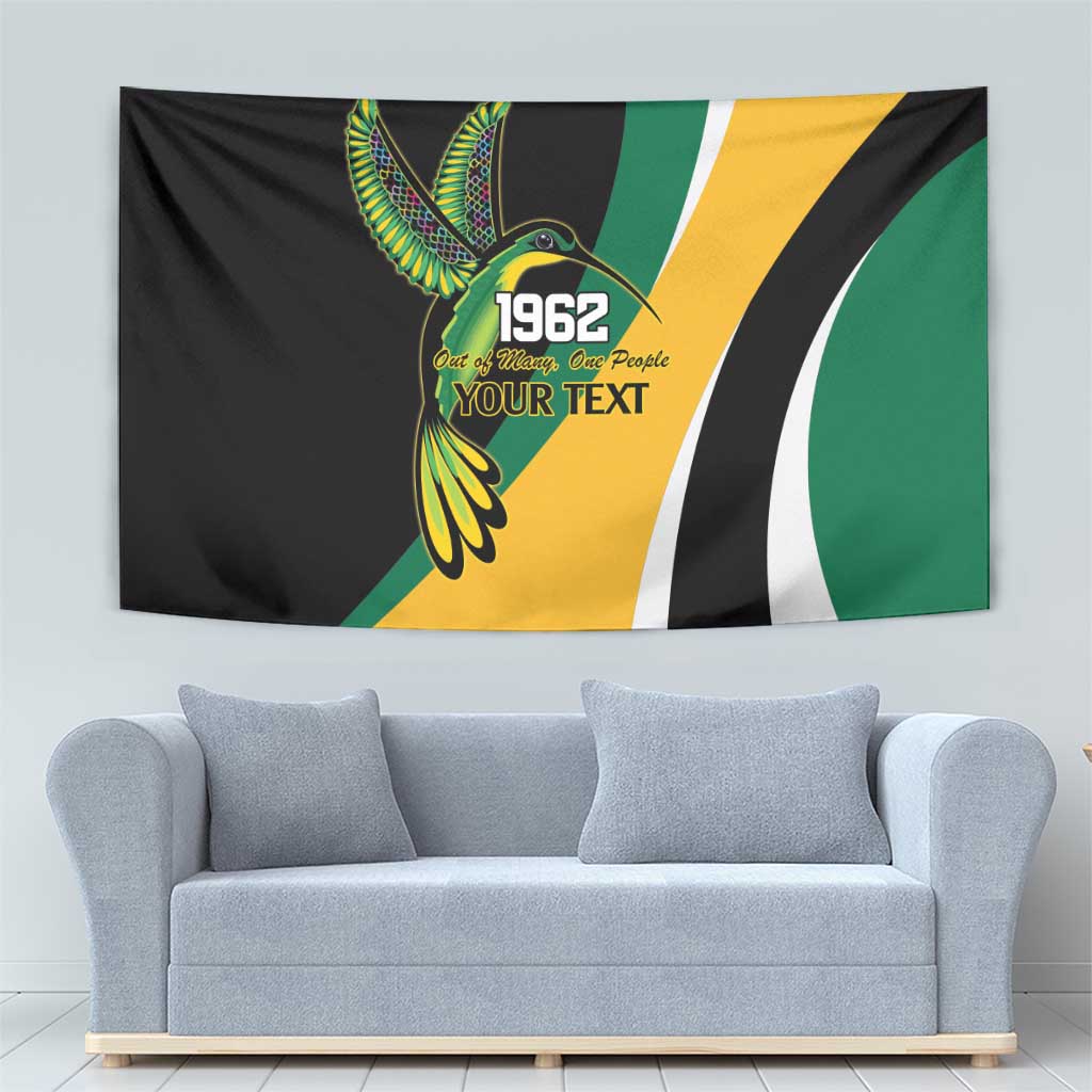 Jamaica Independence Day Personalized Tapestry Green and Yellow Tribal Hummingbird - Wonder Print Shop