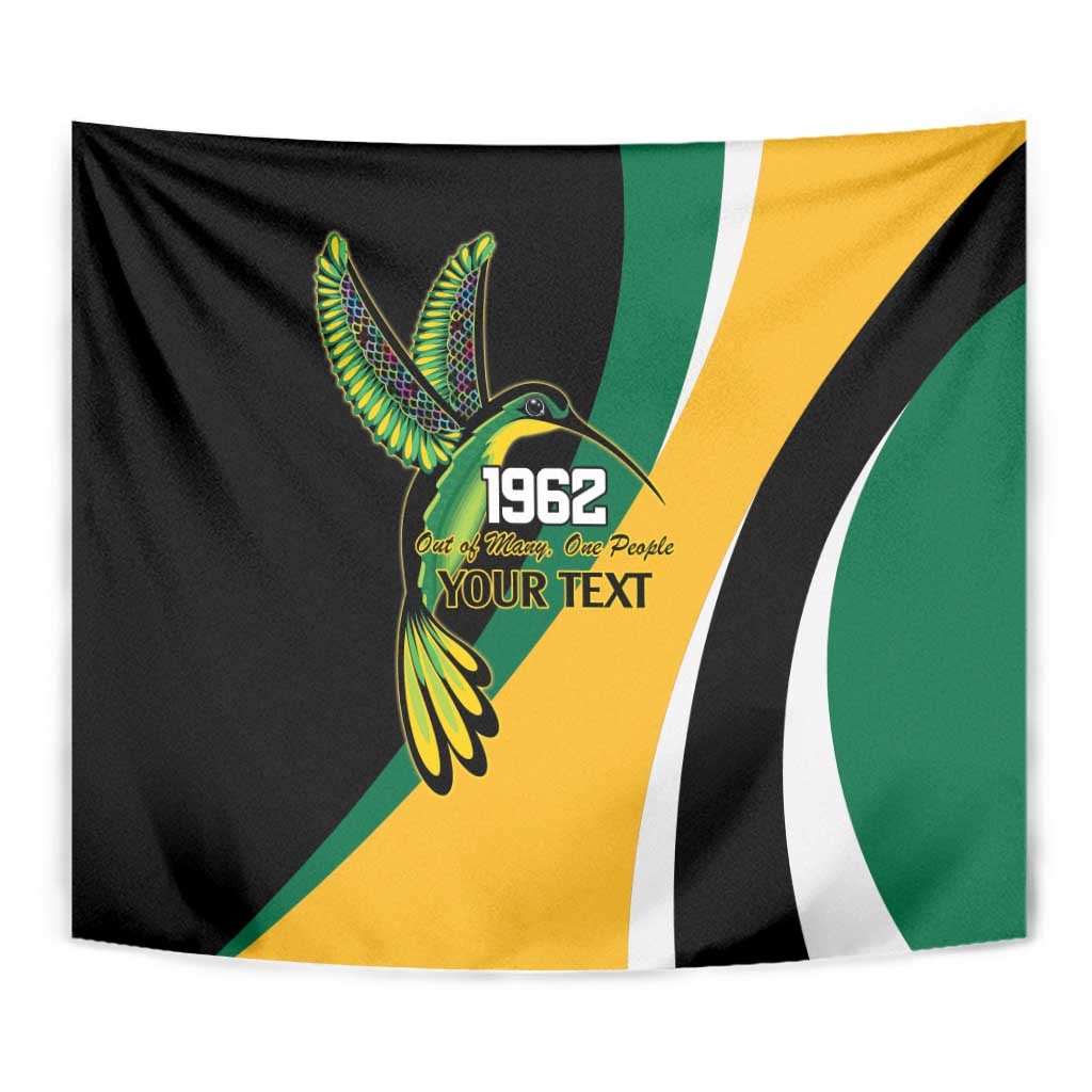 Jamaica Independence Day Personalized Tapestry Green and Yellow Tribal Hummingbird - Wonder Print Shop