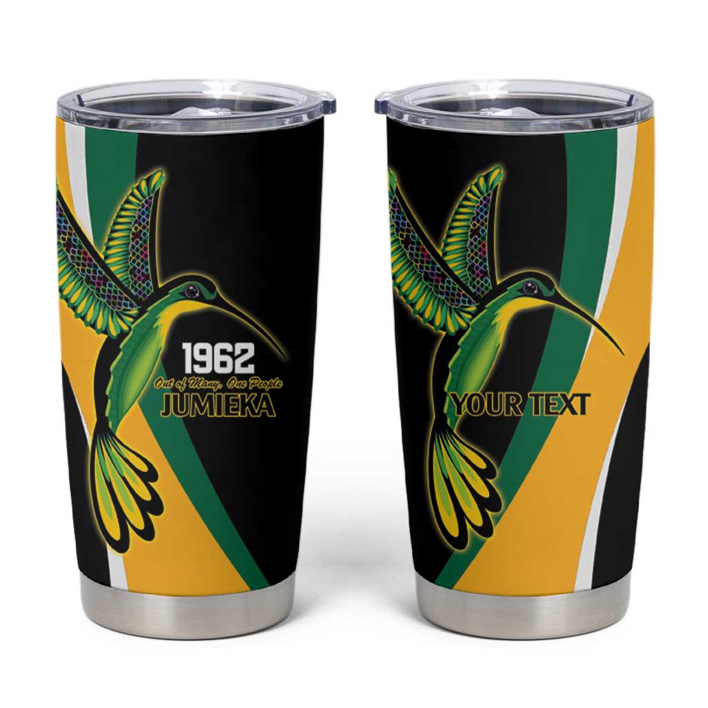 Jamaica Independence Day Personalized Tumbler Cup Green and Yellow Tribal Hummingbird - Wonder Print Shop