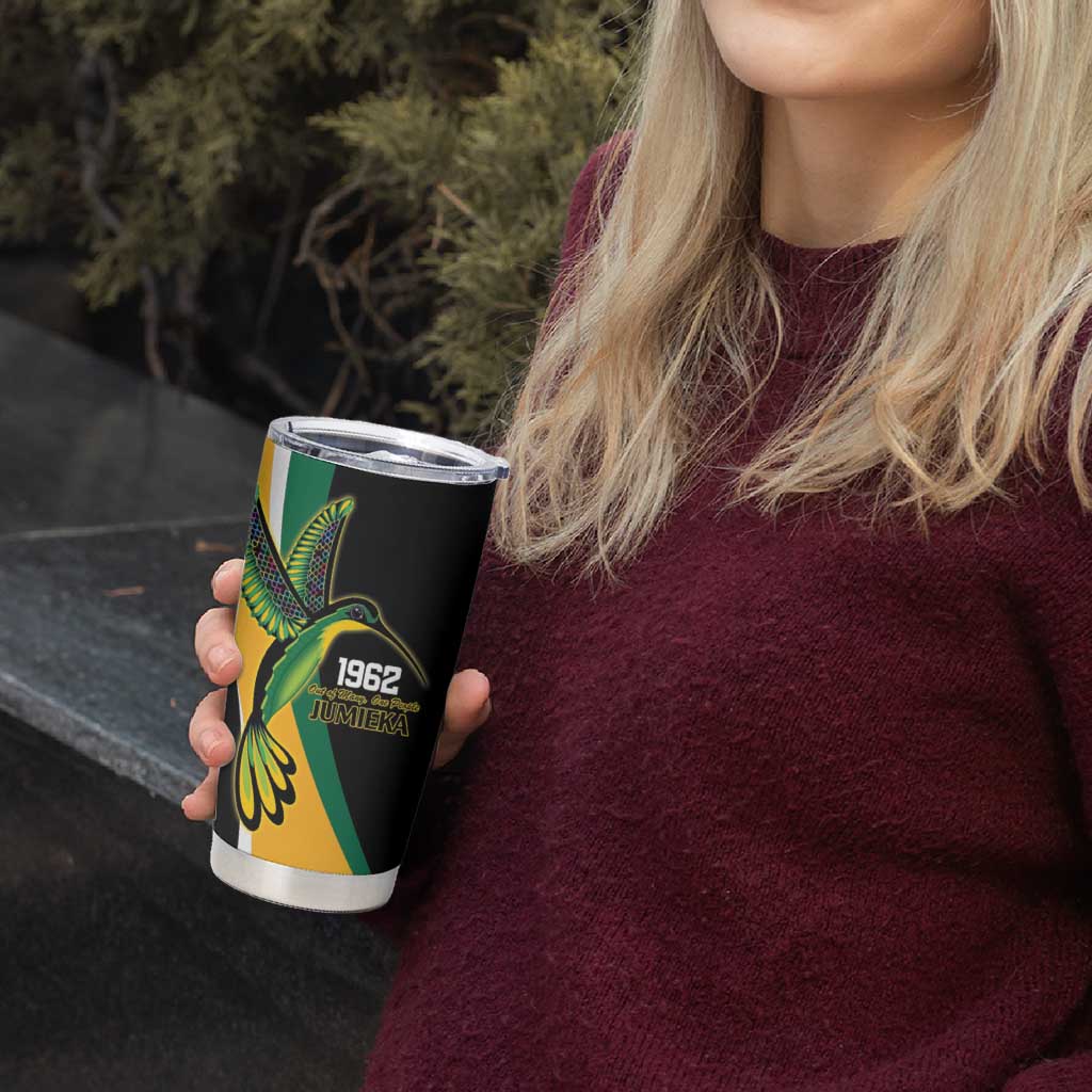Jamaica Independence Day Personalized Tumbler Cup Green and Yellow Tribal Hummingbird - Wonder Print Shop