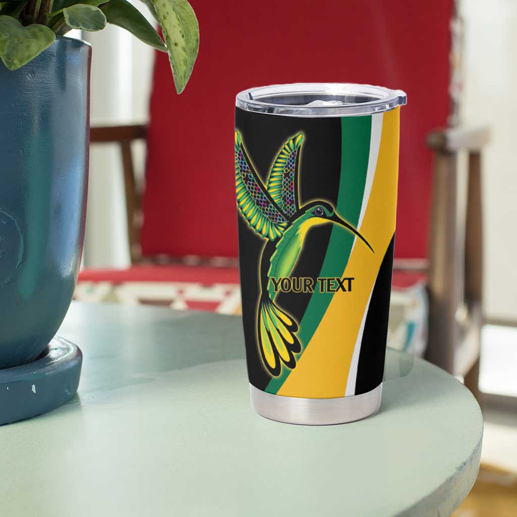 Jamaica Independence Day Personalized Tumbler Cup Green and Yellow Tribal Hummingbird - Wonder Print Shop