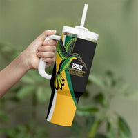 Jamaica Independence Day Personalized Tumbler With Handle Green and Yellow Tribal Hummingbird - Wonder Print Shop