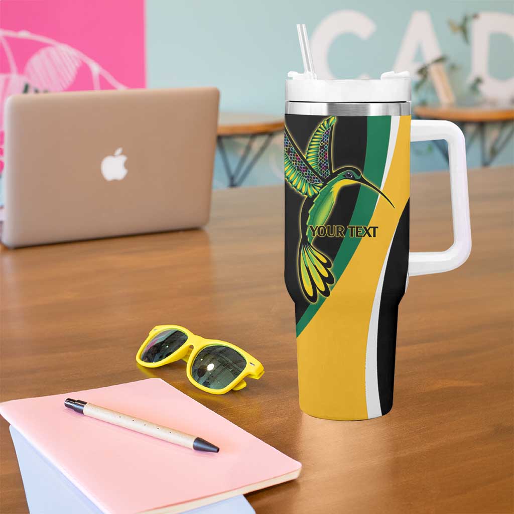 Jamaica Independence Day Personalized Tumbler With Handle Green and Yellow Tribal Hummingbird - Wonder Print Shop