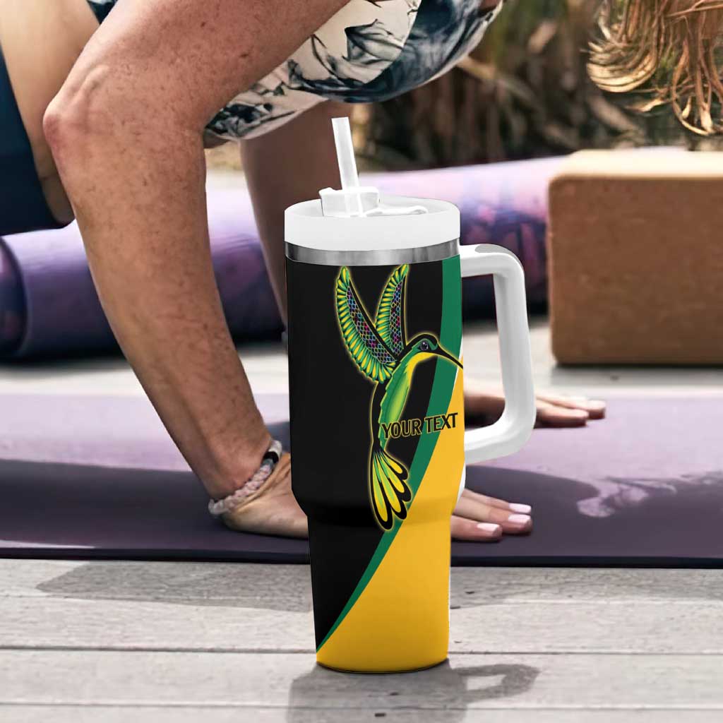 Jamaica Independence Day Personalized Tumbler With Handle Green and Yellow Tribal Hummingbird - Wonder Print Shop