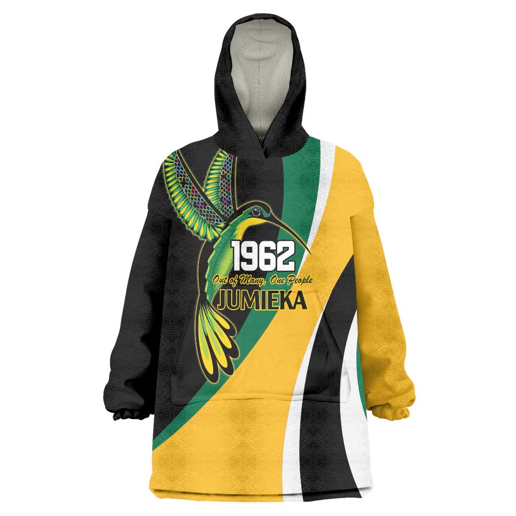 Jamaica Independence Day Personalized Wearable Blanket Hoodie Green and Yellow Tribal Hummingbird - Wonder Print Shop