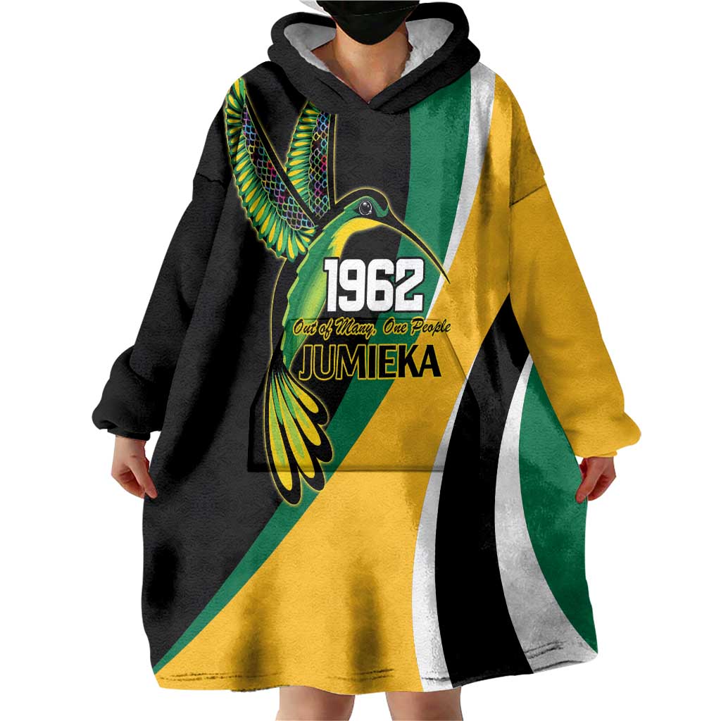 Jamaica Independence Day Personalized Wearable Blanket Hoodie Green and Yellow Tribal Hummingbird - Wonder Print Shop