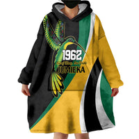 Jamaica Independence Day Personalized Wearable Blanket Hoodie Green and Yellow Tribal Hummingbird - Wonder Print Shop