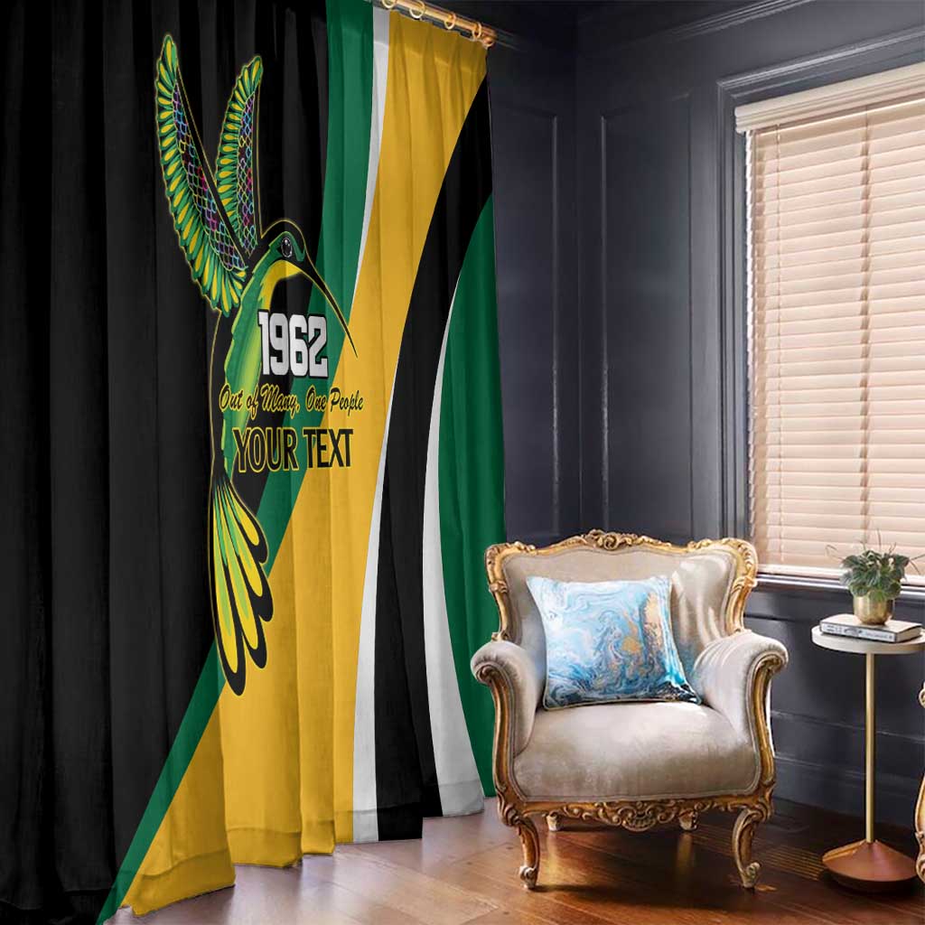 Jamaica Independence Day Personalized Window Curtain Green and Yellow Tribal Hummingbird - Wonder Print Shop