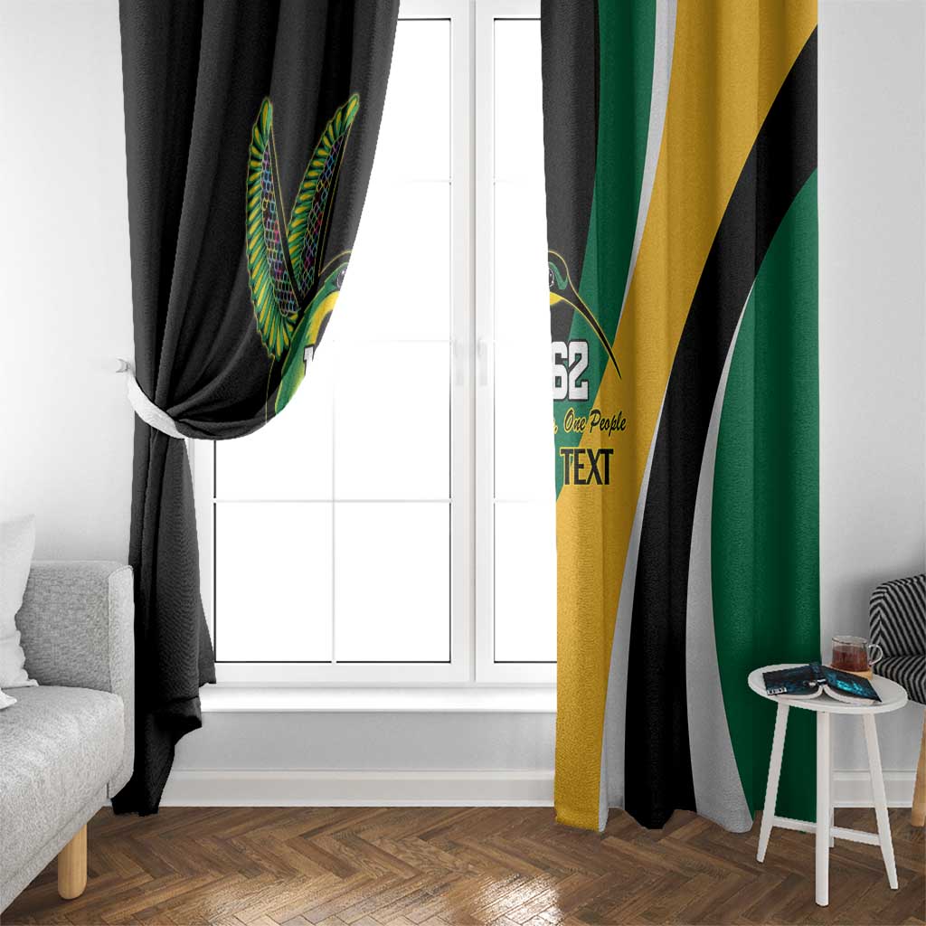 Jamaica Independence Day Personalized Window Curtain Green and Yellow Tribal Hummingbird - Wonder Print Shop