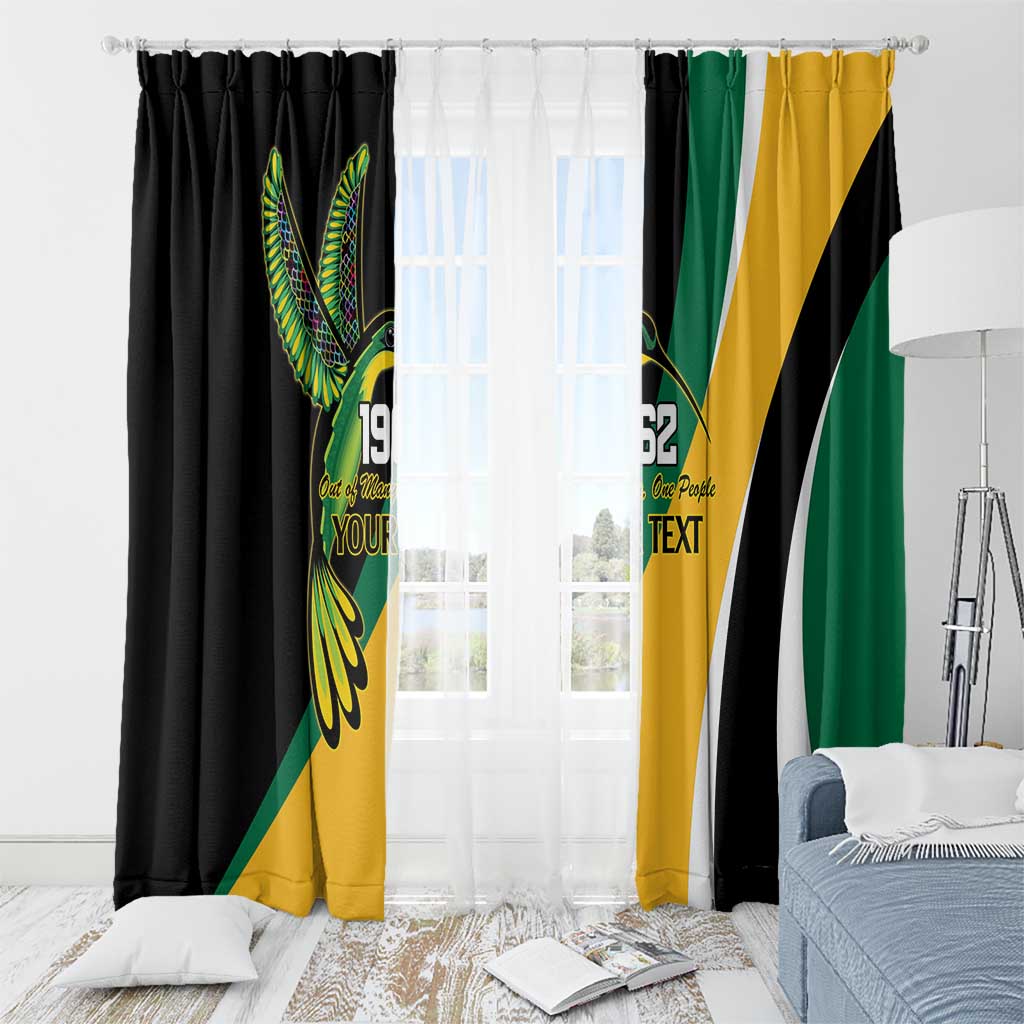 Jamaica Independence Day Personalized Window Curtain Green and Yellow Tribal Hummingbird - Wonder Print Shop