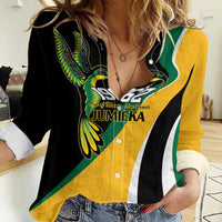 Jamaica Independence Day Personalized Women Casual Shirt Green and Yellow Tribal Hummingbird - Wonder Print Shop