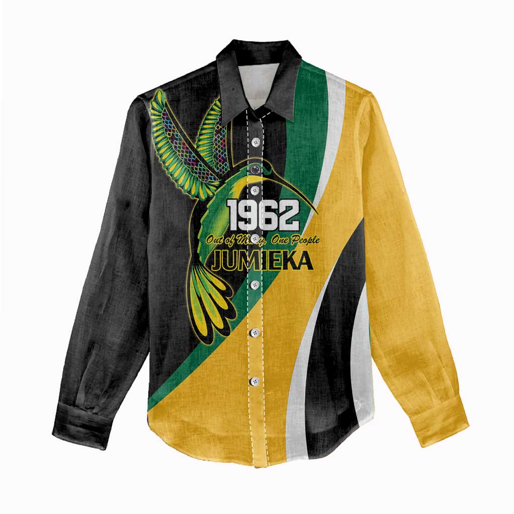 Jamaica Independence Day Personalized Women Casual Shirt Green and Yellow Tribal Hummingbird - Wonder Print Shop