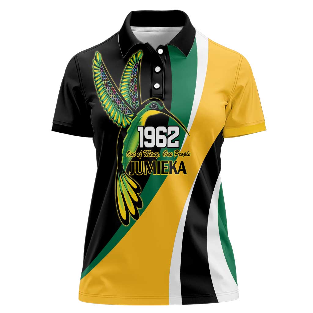Jamaica Independence Day Personalized Women Polo Shirt Green and Yellow Tribal Hummingbird - Wonder Print Shop