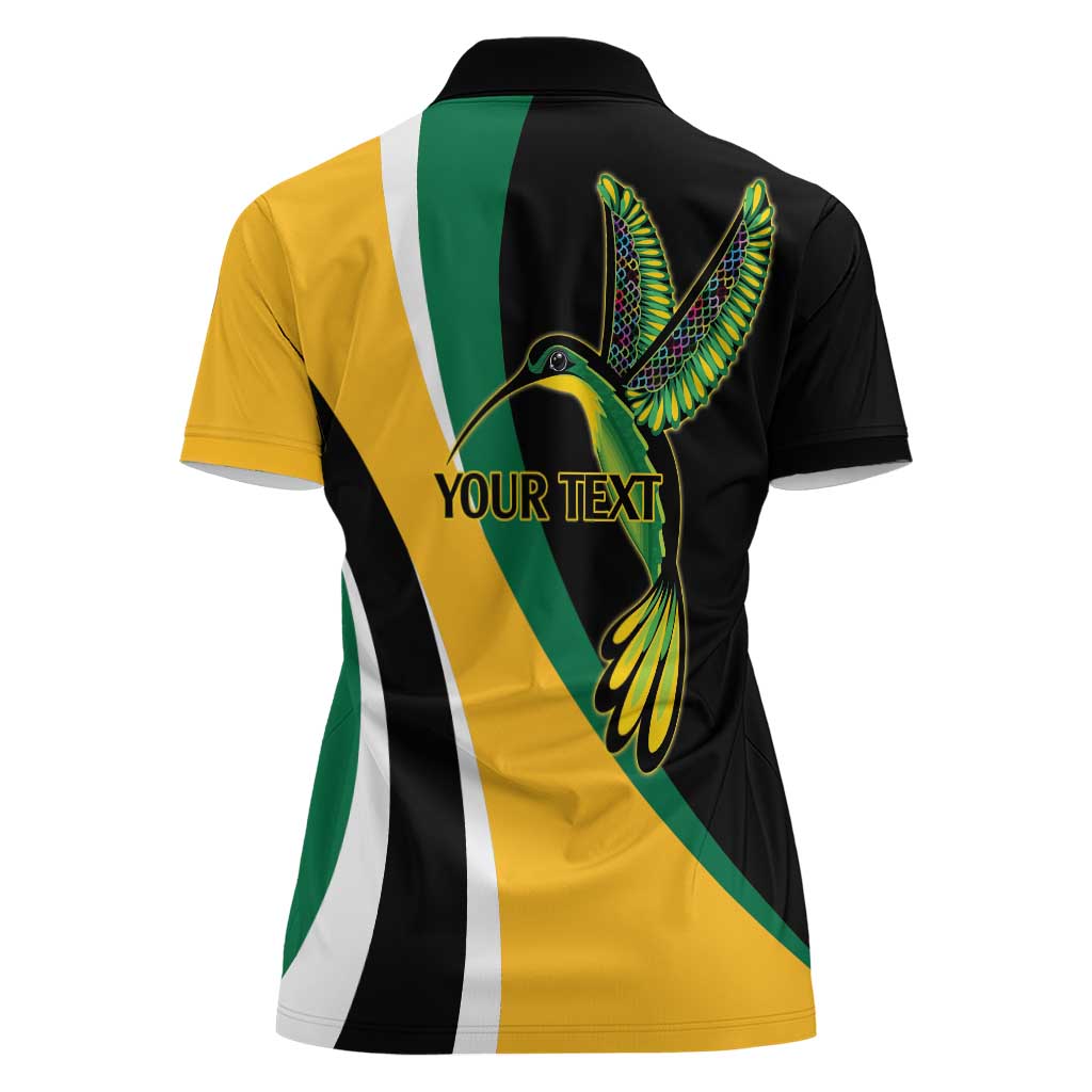 Jamaica Independence Day Personalized Women Polo Shirt Green and Yellow Tribal Hummingbird - Wonder Print Shop