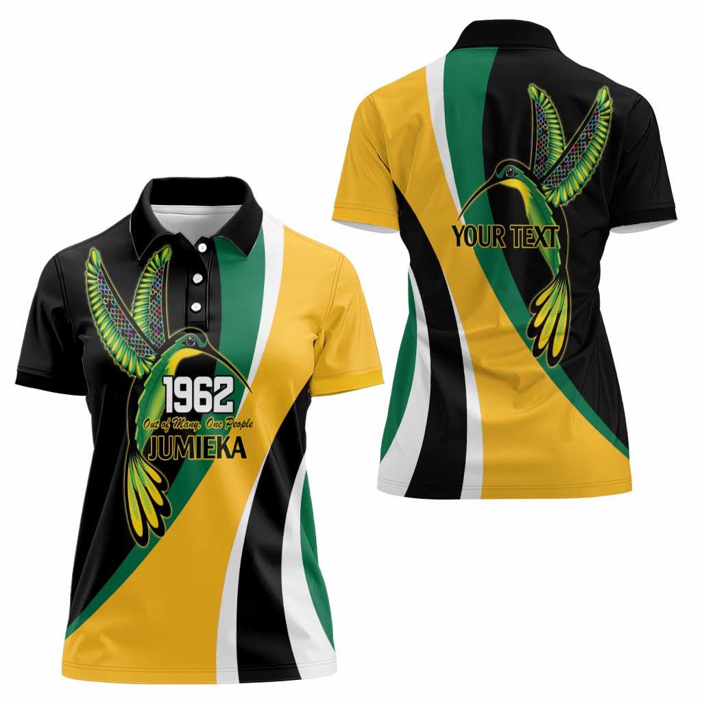 Jamaica Independence Day Personalized Women Polo Shirt Green and Yellow Tribal Hummingbird - Wonder Print Shop