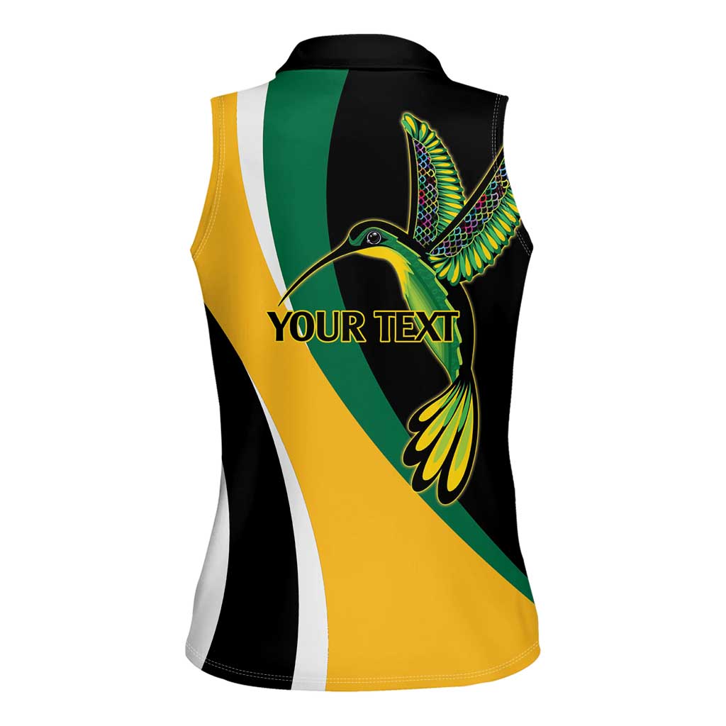 Jamaica Independence Day Personalized Women Sleeveless Polo Shirt Green and Yellow Tribal Hummingbird - Wonder Print Shop