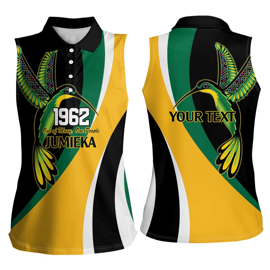 Jamaica Independence Day Personalized Women Sleeveless Polo Shirt Green and Yellow Tribal Hummingbird - Wonder Print Shop