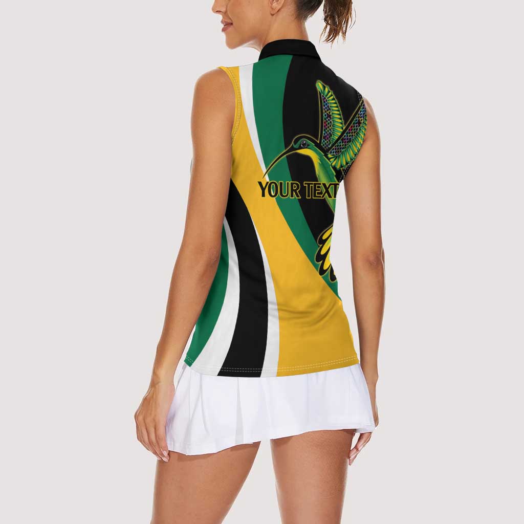 Jamaica Independence Day Personalized Women Sleeveless Polo Shirt Green and Yellow Tribal Hummingbird - Wonder Print Shop