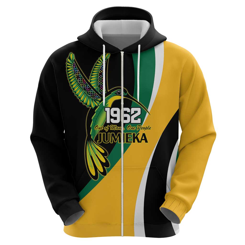 Jamaica Independence Day Personalized Zip Hoodie Green and Yellow Tribal Hummingbird - Wonder Print Shop