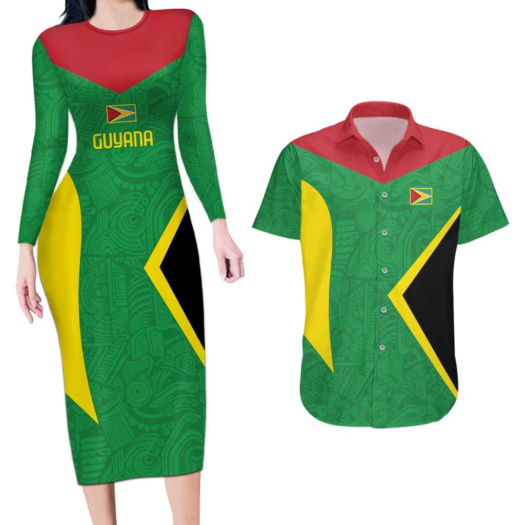 Golden Jaguars Fan Pride Custom Couples Matching Long Sleeve Bodycon Dress and Hawaiian Shirt Support Green Gold and Glory - Wonder Print Shop