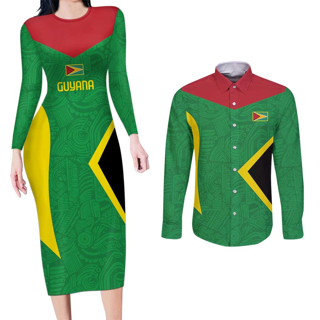 Golden Jaguars Fan Pride Custom Couples Matching Long Sleeve Bodycon Dress and Long Sleeve Button Shirt Support Green Gold and Glory - Wonder Print Shop