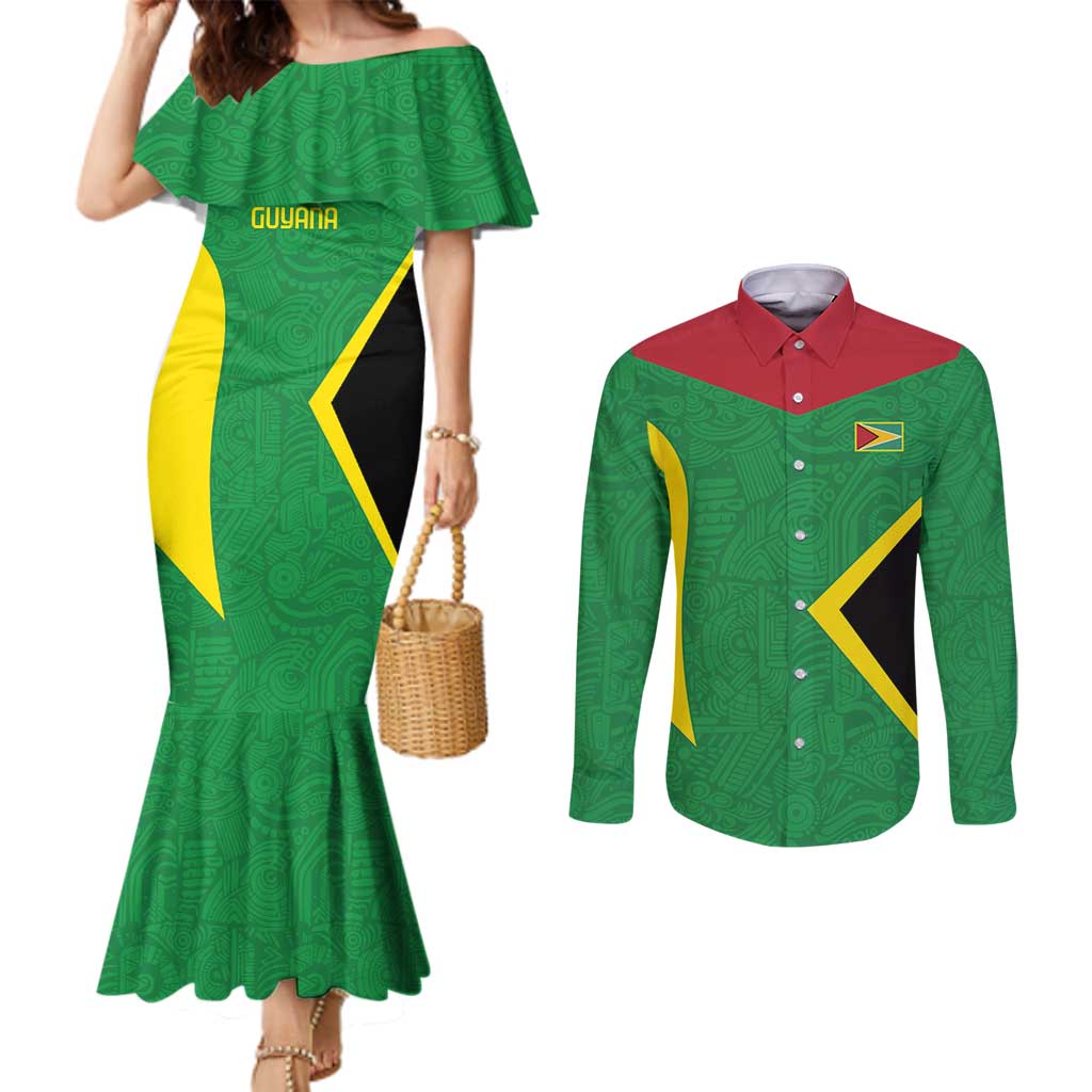 Golden Jaguars Fan Pride Custom Couples Matching Mermaid Dress and Long Sleeve Button Shirt Support Green Gold and Glory - Wonder Print Shop