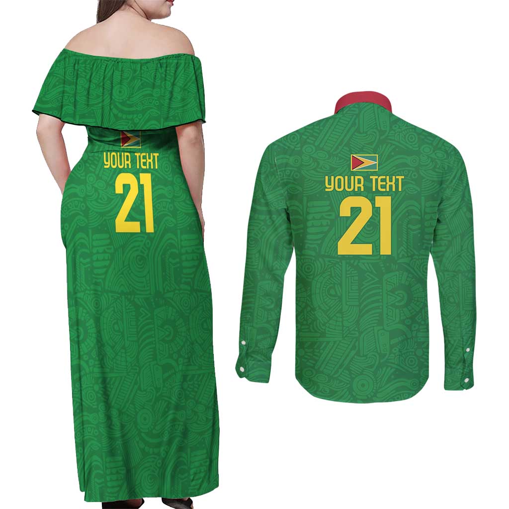 Golden Jaguars Fan Pride Custom Couples Matching Off Shoulder Maxi Dress and Long Sleeve Button Shirt Support Green Gold and Glory - Wonder Print Shop