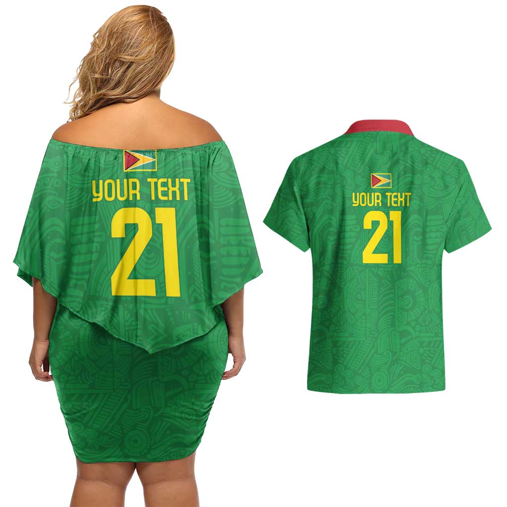 Golden Jaguars Fan Pride Custom Couples Matching Off Shoulder Short Dress and Hawaiian Shirt Support Green Gold and Glory - Wonder Print Shop