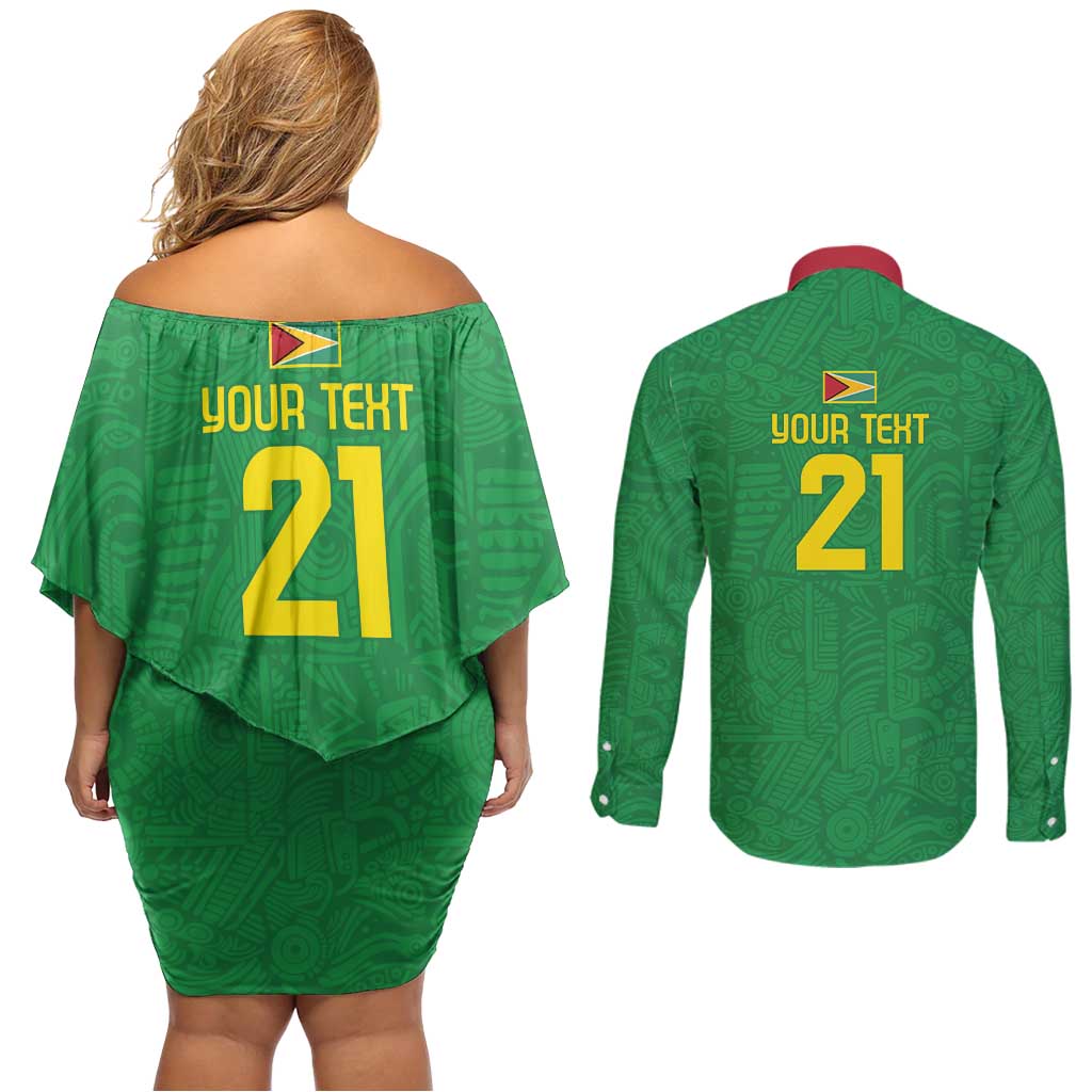 Golden Jaguars Fan Pride Custom Couples Matching Off Shoulder Short Dress and Long Sleeve Button Shirt Support Green Gold and Glory - Wonder Print Shop