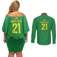 Golden Jaguars Fan Pride Custom Couples Matching Off Shoulder Short Dress and Long Sleeve Button Shirt Support Green Gold and Glory - Wonder Print Shop