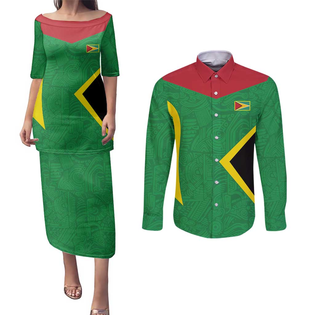Golden Jaguars Fan Pride Custom Couples Matching Puletasi and Long Sleeve Button Shirt Support Green Gold and Glory - Wonder Print Shop