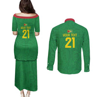 Golden Jaguars Fan Pride Custom Couples Matching Puletasi and Long Sleeve Button Shirt Support Green Gold and Glory - Wonder Print Shop