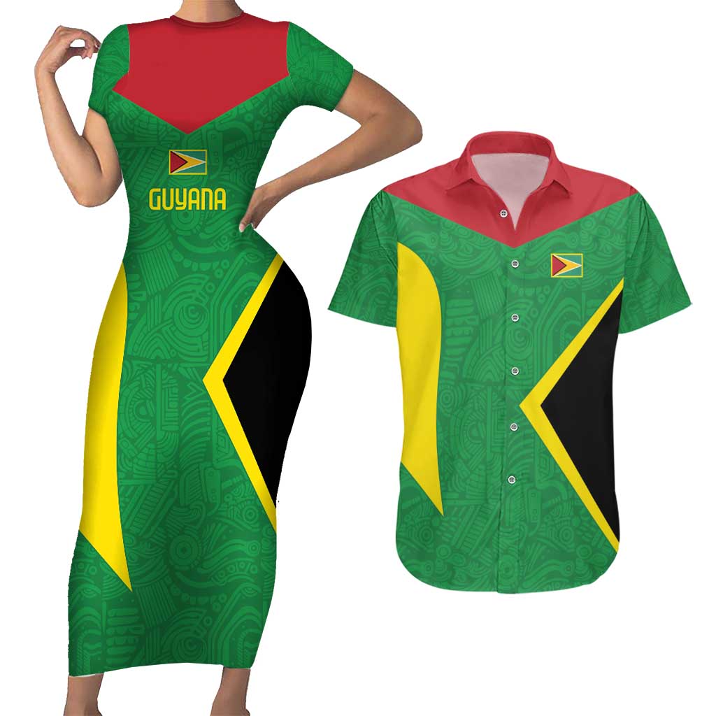 Golden Jaguars Fan Pride Custom Couples Matching Short Sleeve Bodycon Dress and Hawaiian Shirt Support Green Gold and Glory - Wonder Print Shop