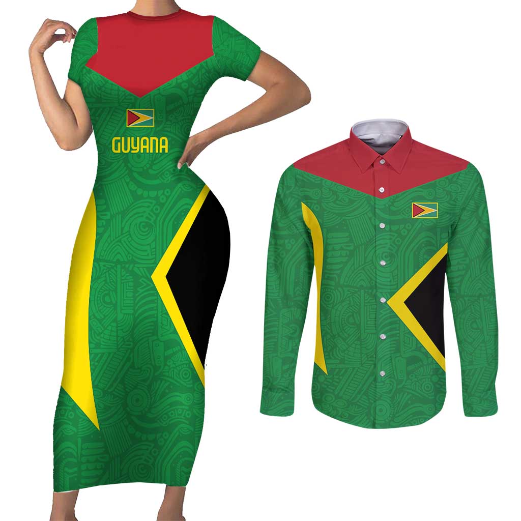 Golden Jaguars Fan Pride Custom Couples Matching Short Sleeve Bodycon Dress and Long Sleeve Button Shirt Support Green Gold and Glory - Wonder Print Shop