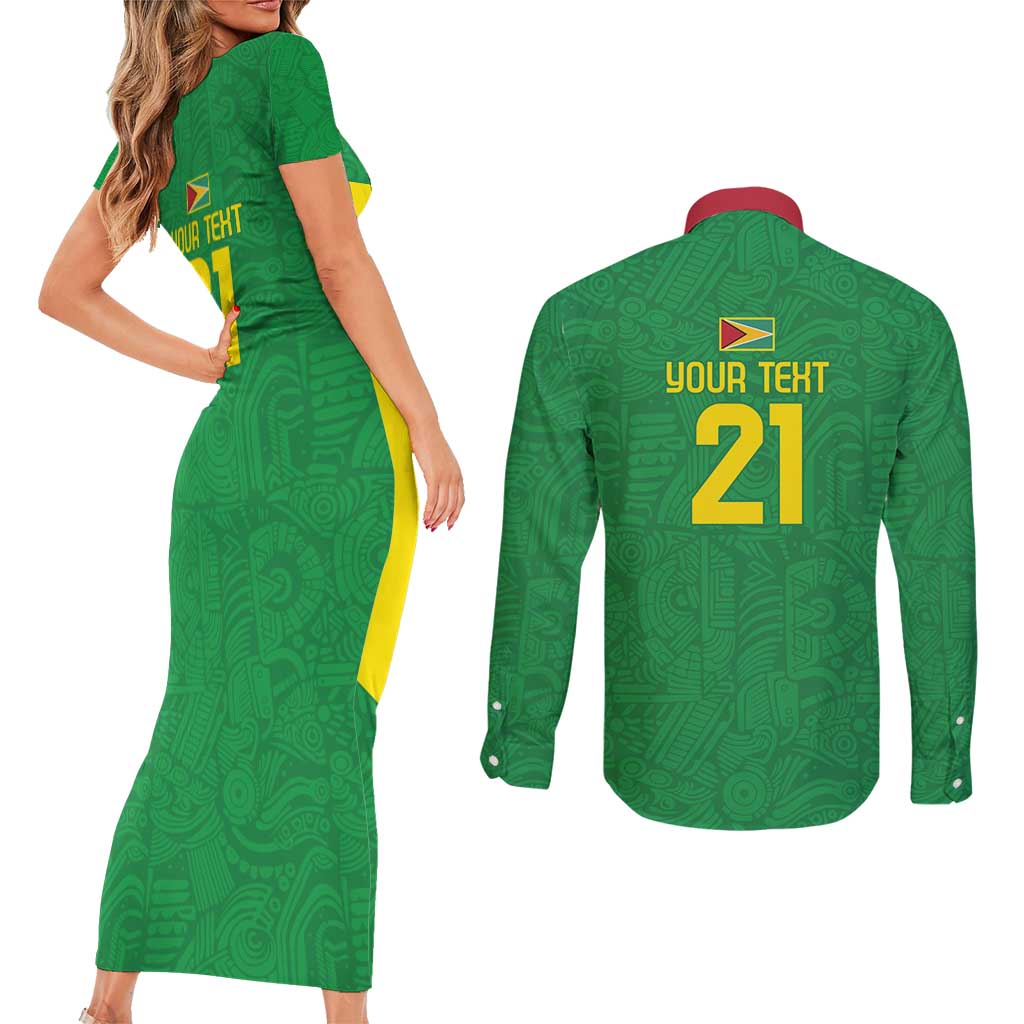 Golden Jaguars Fan Pride Custom Couples Matching Short Sleeve Bodycon Dress and Long Sleeve Button Shirt Support Green Gold and Glory - Wonder Print Shop