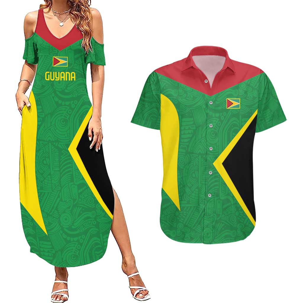 Golden Jaguars Fan Pride Custom Couples Matching Summer Maxi Dress and Hawaiian Shirt Support Green Gold and Glory - Wonder Print Shop