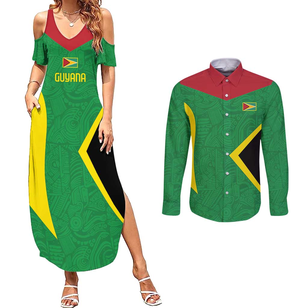Golden Jaguars Fan Pride Custom Couples Matching Summer Maxi Dress and Long Sleeve Button Shirt Support Green Gold and Glory - Wonder Print Shop