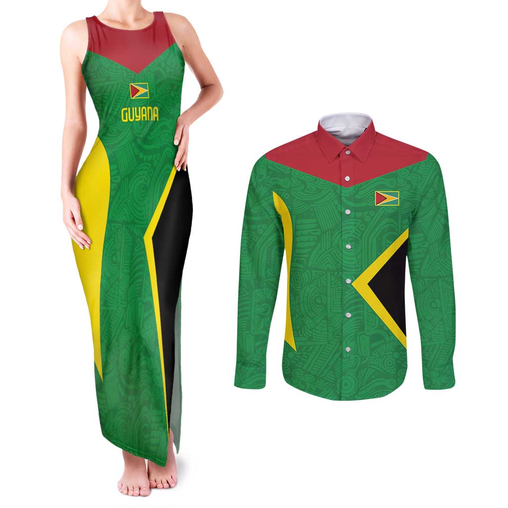 Golden Jaguars Fan Pride Custom Couples Matching Tank Maxi Dress and Long Sleeve Button Shirt Support Green Gold and Glory - Wonder Print Shop