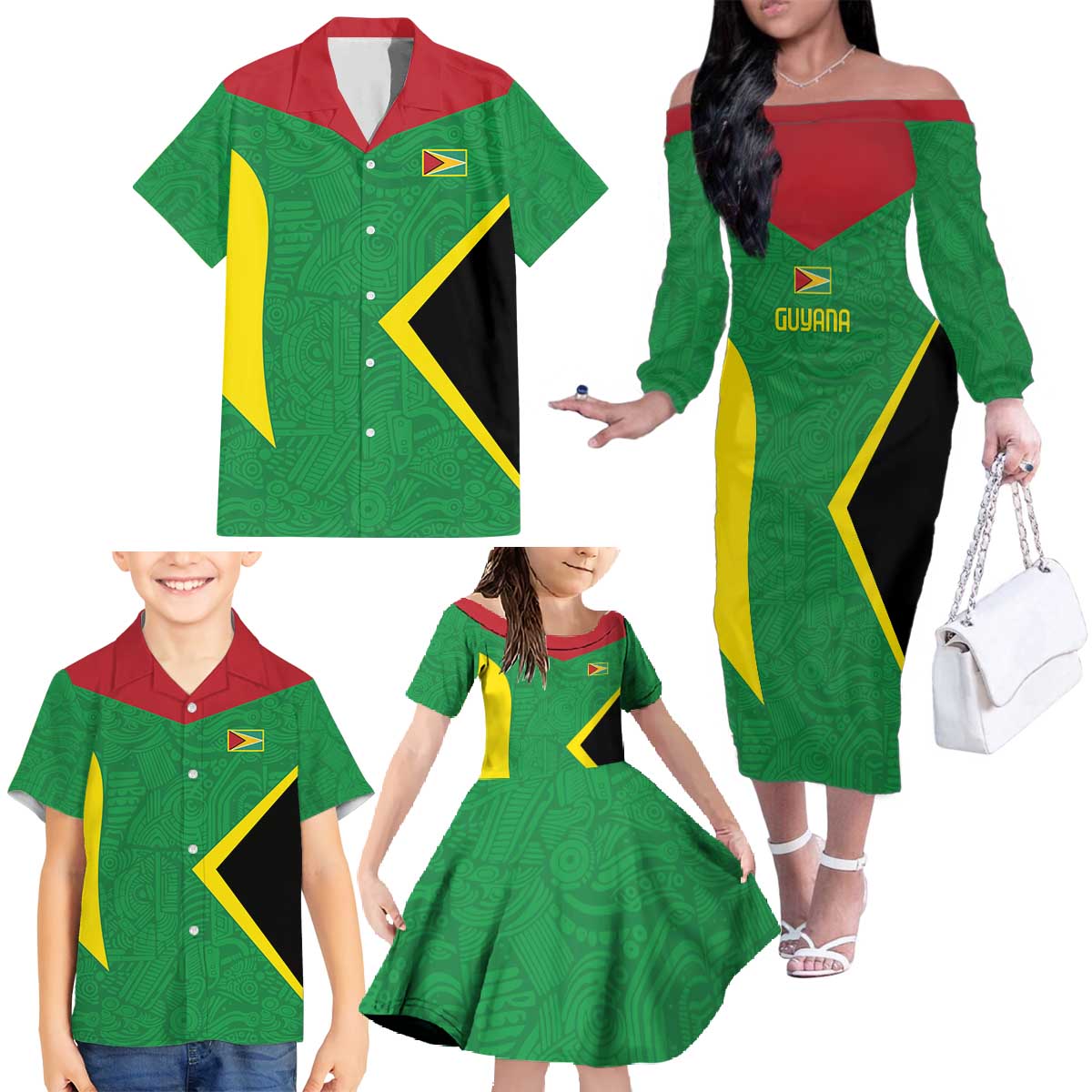 Golden Jaguars Fan Pride Custom Family Matching Off The Shoulder Long Sleeve Dress and Hawaiian Shirt Support Green Gold and Glory - Wonder Print Shop