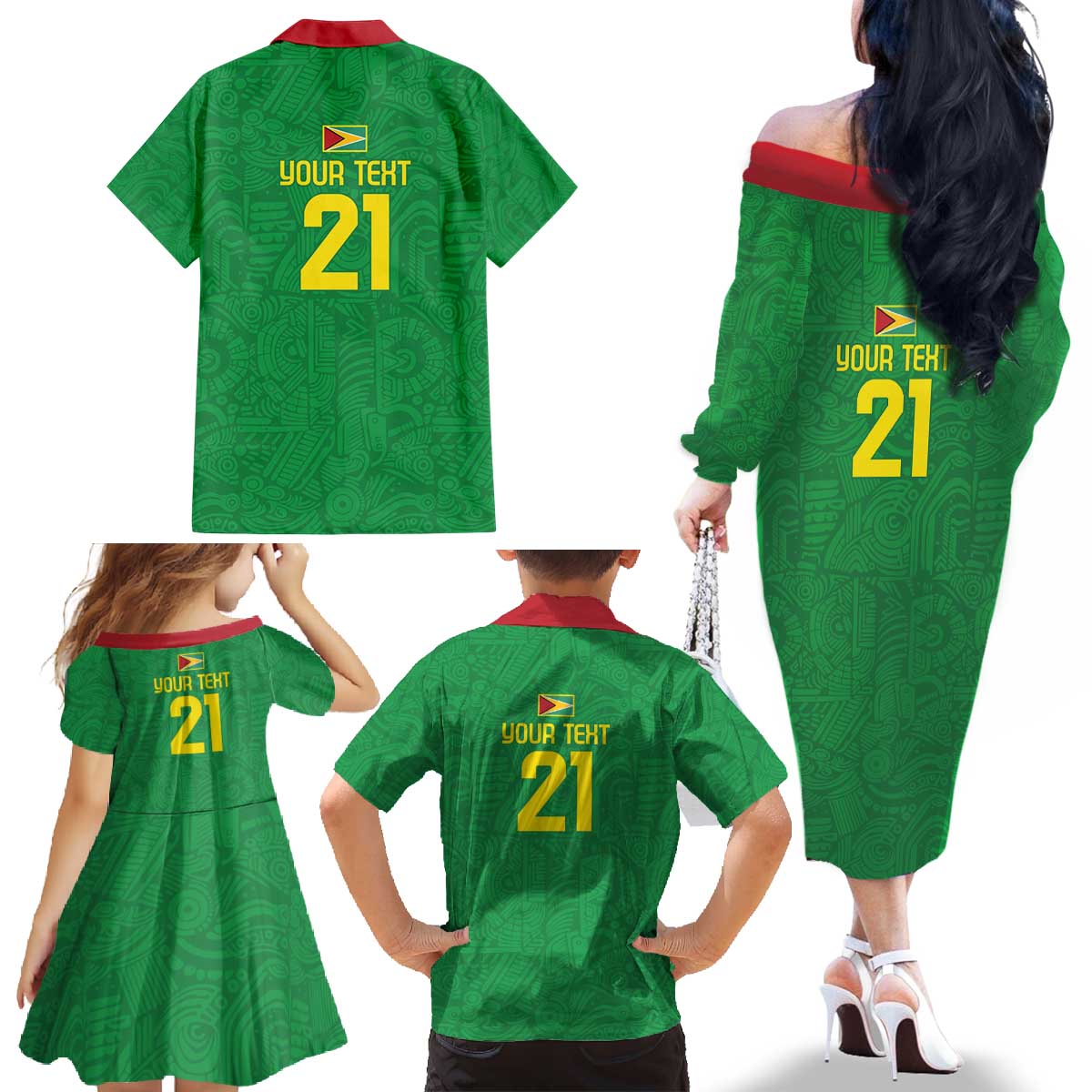 Golden Jaguars Fan Pride Custom Family Matching Off The Shoulder Long Sleeve Dress and Hawaiian Shirt Support Green Gold and Glory - Wonder Print Shop