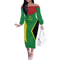 Golden Jaguars Fan Pride Custom Family Matching Off The Shoulder Long Sleeve Dress and Hawaiian Shirt Support Green Gold and Glory - Wonder Print Shop