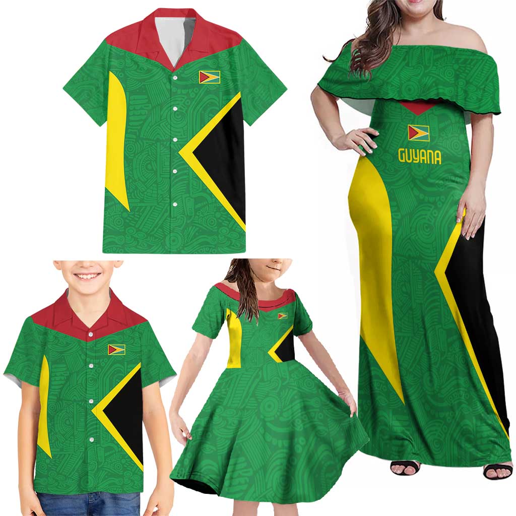Golden Jaguars Fan Pride Custom Family Matching Off Shoulder Maxi Dress and Hawaiian Shirt Support Green Gold and Glory - Wonder Print Shop